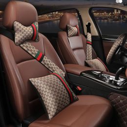1 Pair Luxury Car Headrest Pillow Unisex Breathable Auto Neck Rest Headrest Cushion Pillows Linen Material Steering Wheel Covers