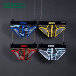 Brand Men Underwear Sexy Briefs Mesh Mens Underpants Male Panties Cueca Tanga Breathable U Pouch Quick Dry 4 Color