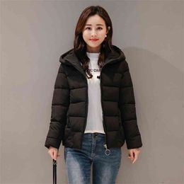 Winter Hooded Short Jacket Women Plus Size Solid Women's Parkas Stand Collar Loose Cotton Padded Casual Thick Coat Ladies 210913