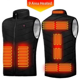 9 Areas Heated Vest Men Women USB Electric Heating Jacket Thermal Waistcoat Winter Hunting Outdoor Cloth 211104