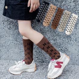 Children autumn winter Knee socks INS kids letter printed knit leg sock 2021 boys girls cotton casual straight plate letters tide hosiery D099