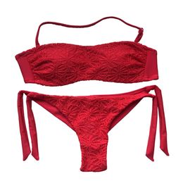 AUYLVY Lace Bikini Set Women Swimsuit 2020 Sexy Biquini for Girl lacy Swimwear Bandeau String Bottom New Female Bathing Suits Y0820