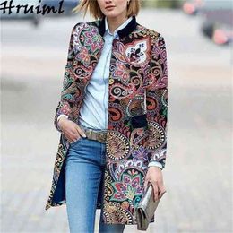 Women Trench Coat Winter Long Sleeve Print Casual Fashion Plus Size Streetwear Office Lady Tops Female 210914