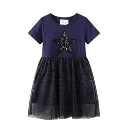 Jumping Meters Summer Star Beading Princess Tutu Lace Girls Dresses for Baby Clothing Selling Birthday Wedding Dress 210529