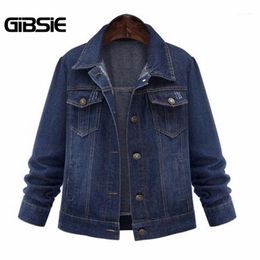 Women's Jackets Women's Wholesale- GIBSIE 5XL 4XL Denim Jacket Women Plus Size 2022 Autumn Womens Vintage Turndown Collar Jeans Coats C