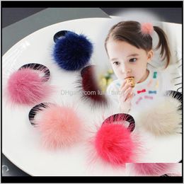 Baby Girl Fashion Gum Pompon Elastic Bands Ball Pink Scrunchy Children Lovely Kids Rubber Headbands 96Onb Lxeab