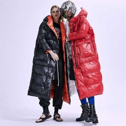 XS-7XL plus size Winter two sides wear thicker warm Down Coat X-Long 90% White Duck Female Hooded Outwear Parkas F123 211013