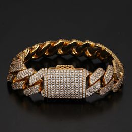 Mens Bracelets Yellow White Gold Plated Ice Out Full CZ 20mm 7/8inch Bling CZWide Cuban Links Bracelet Chain for Men Nice Gift