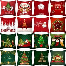 Christmas Pillowcase Red Cartoon Santa Claus Peach Skin Sofa Cushion Cover Christmas Home Decorations T2I53027