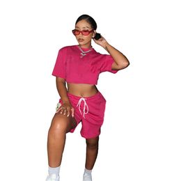 Summer jogger suits Women tracksuits short sleeve T shirt crop top+shorts pants two piece set plus size 2XL casual running outfits letters sportswear 5071