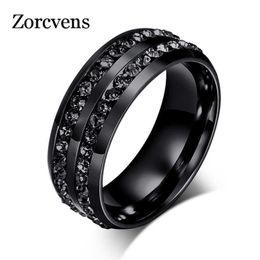 Zorcvens High Quality Male Punk Vintage Black Stainless Steel Jewellery Two Rows Cz Stone Wedding Ring for Man Woman