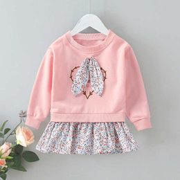 Girls Sweet Dresses Spring Kids Cartoon Bunny Ear Patchwork Vestidos Fall Baby Girl Cute Casual Korean Style Clothes Q0716