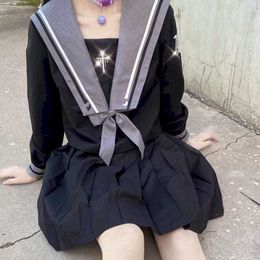 two-piece college style female student suit Sub Era sub-era dark black bad jk uniform skirt sailor Japanese coll 210526