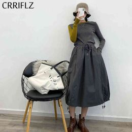 Summer Cotton Ball Gown Skirt Women Solid Casual Lace-up Midi CRRIFLZ 210520