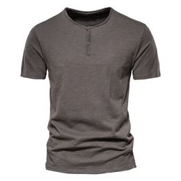 AIOPESON Solid Color Casual T-shirts Men O-neck Button Up 100% Cotton s T Shirt Summer Quality Classic Top Tees 210716