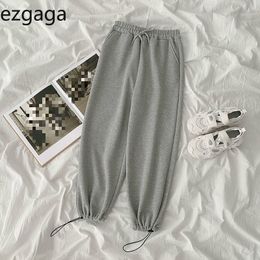 Ezgaga Sweatpant Joggers Women Autumn High Waist Harem Pants Stretch Drawstring Grey Loose Sports Fashion Streetwear Trouser 210430