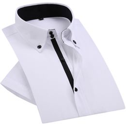 Summer Mens Dress Shirt Diamond Buttons Casual White Short Sleeve Luxury High Collar Slim Fit Stylish Business 210626