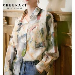 Vintage Painting Women Top And Blousue Long Sleeve Button Up Aesthetic Shirt Loose Print Designer Autumn Clothes 210427