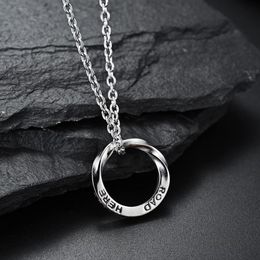 Pendant Necklaces Simple Circle Mobius English Letters Round Retro Pendants Necklace For Men Stainless Steel Chain 2021 Locket Boyfriend Mal