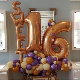 sweet 16 party decorations UK - Sweet 16 Party Decorations Supplies Sixteen Birthday Decorations 16 Years Birthday Number Foil Balloons