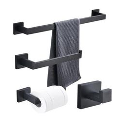 Towel Racks Blacken Stainless Steel Bathroom Hardware Set Black Matte Paper Holder Sundries Bar Accessories