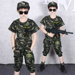 Summer T-shirt Short Pants Boys Fashion Teenage Boy Camouflage Suits Cotton O-neck Sport Sets Clothes for Children 12 13Y 210622