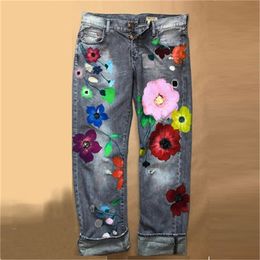 Cute Flower PrintedJeans Women Loose Jeans Style Direct Jean Fashion Ladies Printed Thin Denim Spring And Summer Breathe 210708