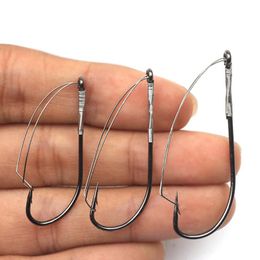 Fishing Hooks 10pcs Weedless Wacky Barbed Worm Rig Hook With Case For Soft Baits All Waters 1/0# 2/0# 3/0# HA