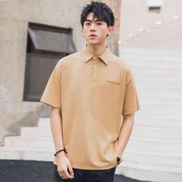 BROWON Summer Business T Shirts Men Pocket Design Turn-down Collar Worker T-shirt Short Sleeved Tshirt Men Slim Fit Mens Fashion H1218