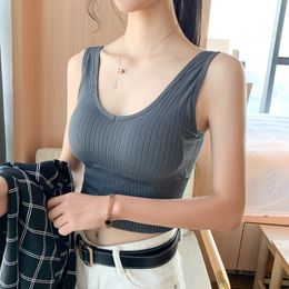 Slim Knitted Women Crop Top SeamlUnderwear Tank Top With Removable Padded Camisole WX287 X0507