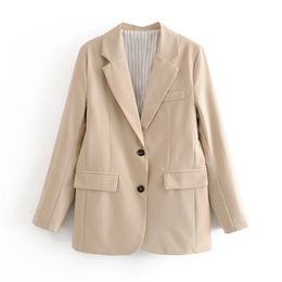 Stylish Elegant Solid Women Blazer Jacket Fashion Pocket Single Breasted Work Wear Tops Outerwear Female Suit 210430