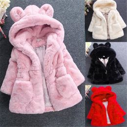 Fashion Winter kids Warmer Coats Designer Faux Fur Hoodie Coat Thick Cartoon Baby Girls Jacket Children Outwears Size 90-140