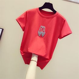 Women's O Neck Short Sleeves Cotton T-Shirt Summer Tee Girls Pullover Casual Tops Tees A2612 210428