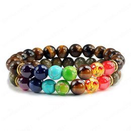 2pcs/set Couple 7 Chakra Bracelet Charm Women Black Lava Energy Natural Stone Beads Bracelets Men Jewellery Gift