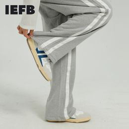 IEFB men's wear spring korean streetwear fashion side striped patchwork loose casual pants elastic waist straight trousers 210524