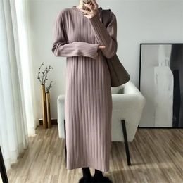 Winter Sweater Dress Women Solid O-Neck Long Sleeve Straight Vestidos Texture Female Keep Warm Maxi 210601