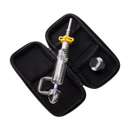 Headshop214 NC063 Glass Bong Dab Rig Smoking Pipe Bag Set 14mm Titanium Ceramic Quartz Nail Clip Dabber Tool OD 25mm Portable Handle In-Line Water Perc Bubbler Bongs