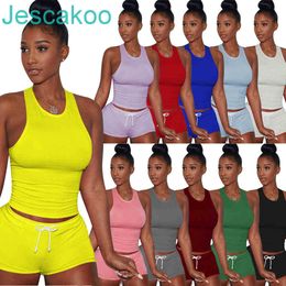 Summer Women Tracksuits Sexy Short Set Outfits Two Pieces Jogger Suits Vest Shorts Yoga Outfits Sweatsuits Solid Color Plus Size