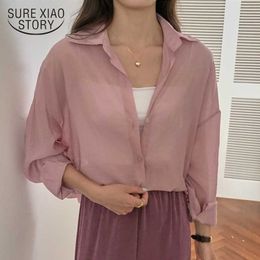 Simple Loose Sun-Proof Clothing Shirt Female Summer Korean Style All-match Thin Long-Sleeve Blouse Summer Tops 10006 210527