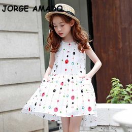 Korean Style Summer Teenagers Girl Dress Sleeveless Holiday Dresses Kids Fashion Clothes E2438 210610