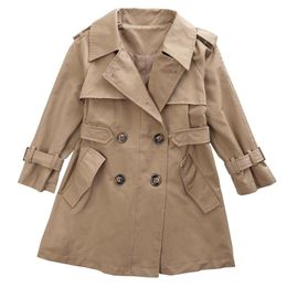Coat Girls Trench Spring Autumn Medium Length Young Fashion Classic Khaki Baby Double-breasted