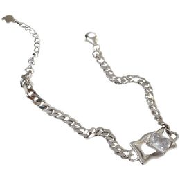 Exquisite 925 Sterling Silver Zircon Chain Bracelet Female Ins Niche Design Unique Geometric Fashion Wild Personality Jewellery