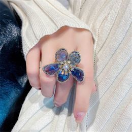 2021 Fashion Crystal Petal Rings For Women Gold Silver Colour Open Adjustable Female Exaggerate Forefinger Ring Jewellery