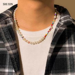 SHIXIN Boho Asymmetry Pearl Choker Women/Men Fashion Summer Colourful Beads Necklace 2021 Jewellery for Neck Girl Gift