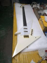 23 Frets Cream Abstract Bolt Buzzsaw 4 Strings Electric Bass Guitar Rare Shaped Body, Star Inlay, Gold Hardware