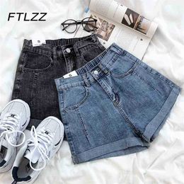 Summer Short Pants Women Casual High Waisted A-line Vintage Blue Jeans Shorts Woman Bottoms Candy 210525