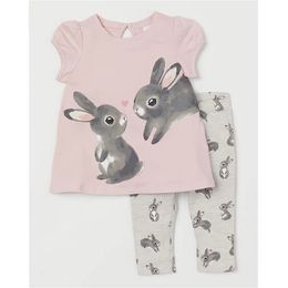 100% algodão bebê menina roupas conjuntos de coelhinho t-shirt t-shirt calça 2 pc meninas conjuntos 1-7Y Bebe crianças crianças se adapta roupas de verão 210326