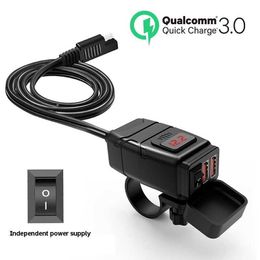 USB Port 12V Dual Waterproof Motorcycle Handlebar Charger Quick Charging 3 0 with Voltmeter Smart Phone Tablet GPS224I