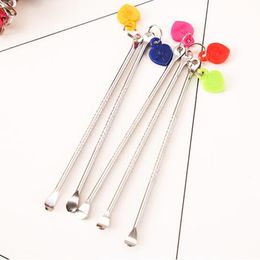 DHL 70mm 2.8in Length Dabber Tool Dry Herb Tobacco Stainless Steel Wax Oil Dab Metal With Colourful Plastic Heart Shaped Pendant
