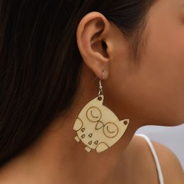 Fashion Simple Ladies Wood Drop Earrings For Women Gifts Cute Animal Owl Pattern Dangle Earring Ethnic Style Jewellery